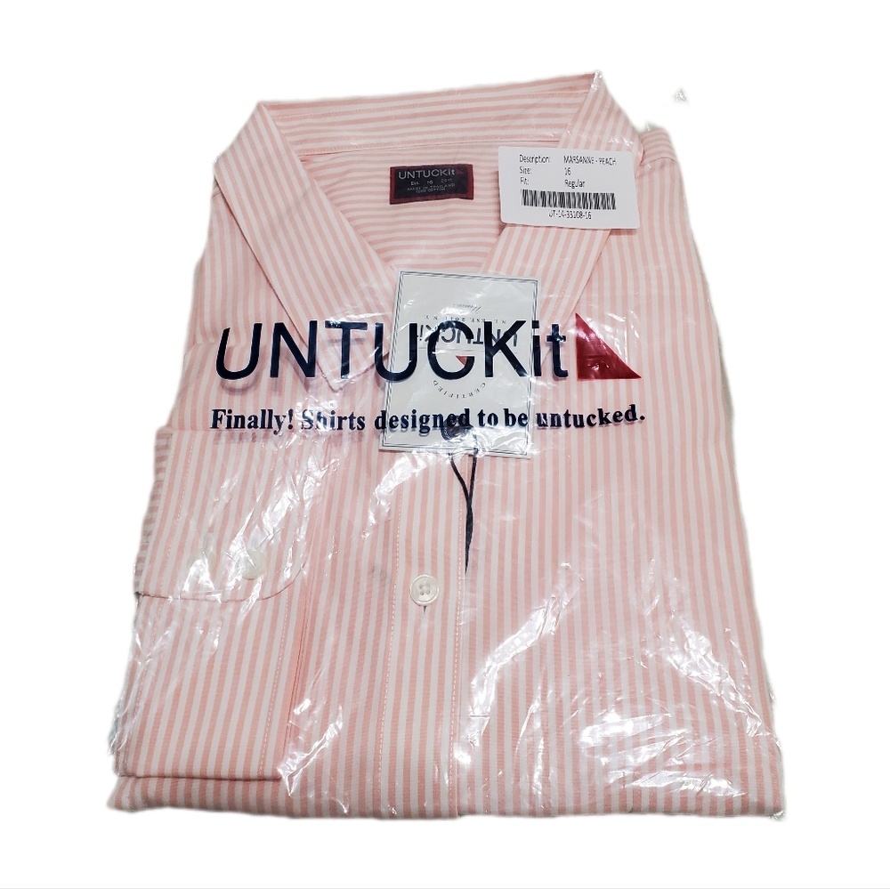UNTUCKit Marsanne Peach Relax Fit Striped Long Sleeve Button Up Plus Sz 16 - Picture 4 of 13